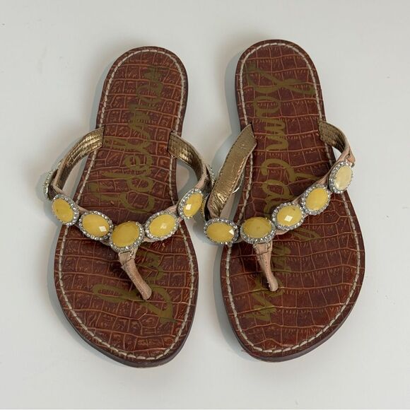 Sam Edelman Gracelyn Thong Flip Flops Yellow Rhinestones 8 - Picture 1 of 7